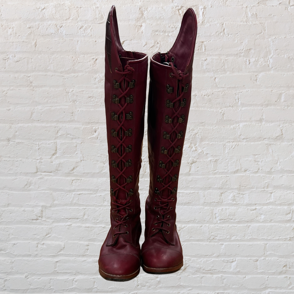 Burgandy Lace-Up Tall Boot