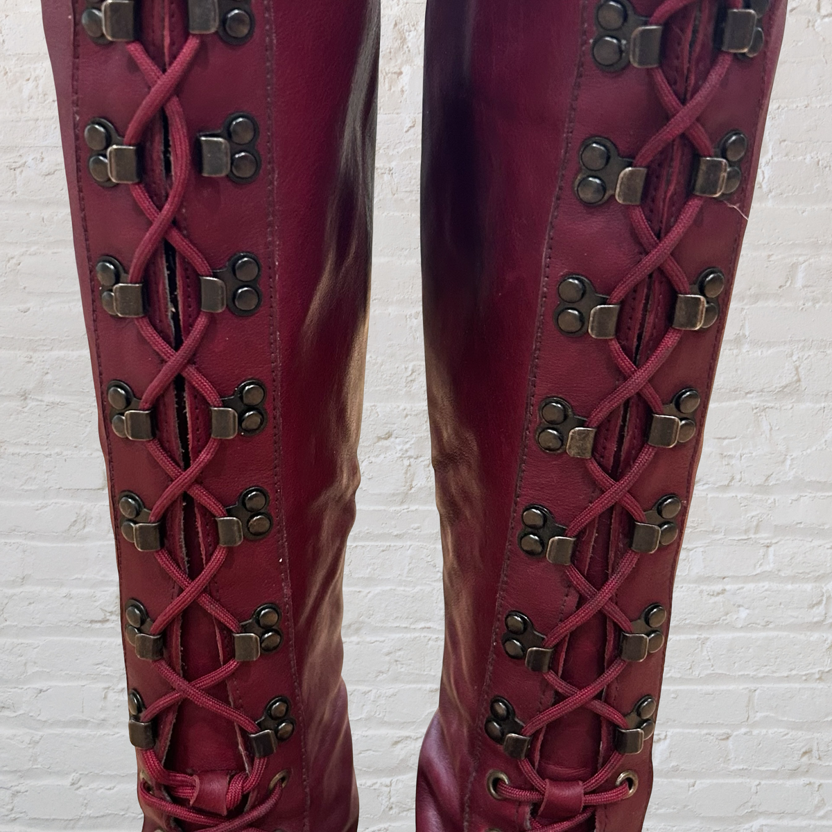 Burgandy Lace-Up Tall Boot