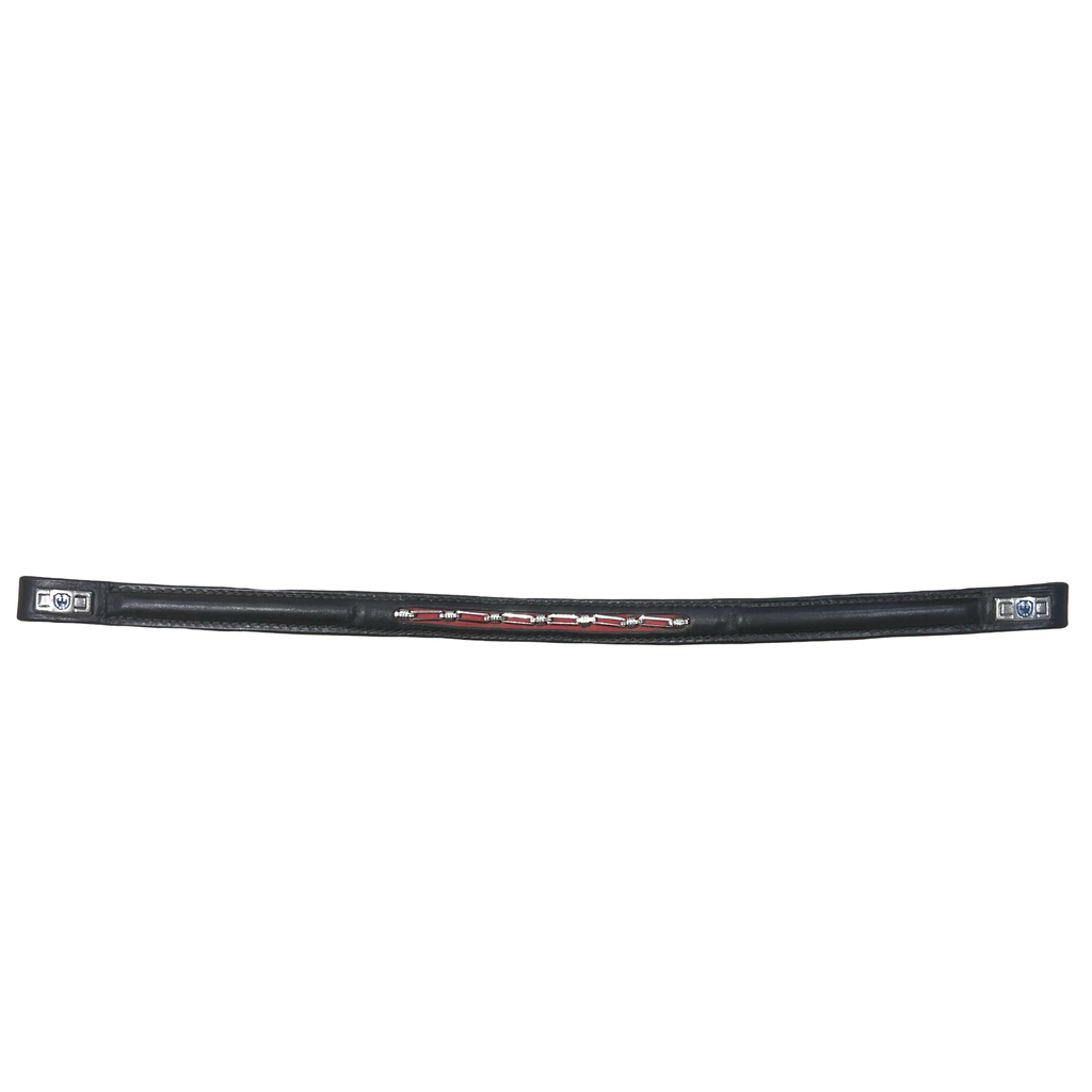 Black Leather Browband with Red Decorative Inlay & Silver Accents