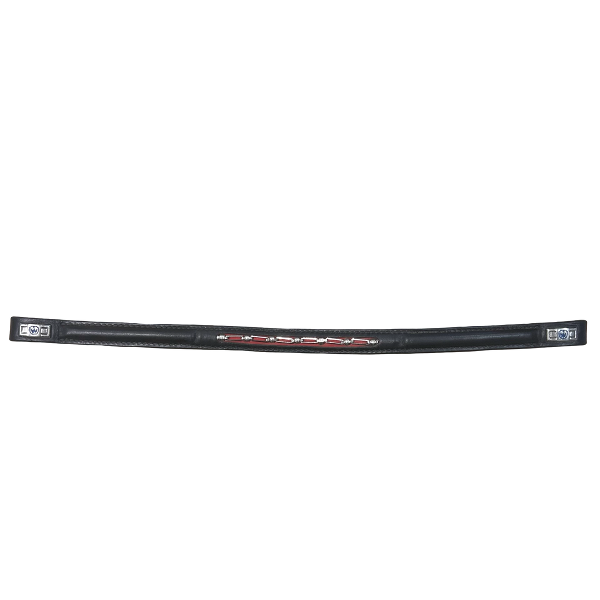 Black Leather Browband with Red Decorative Inlay & Silver Accents