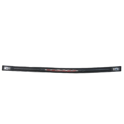 Black Leather Browband with Red Decorative Inlay & Silver Accents
