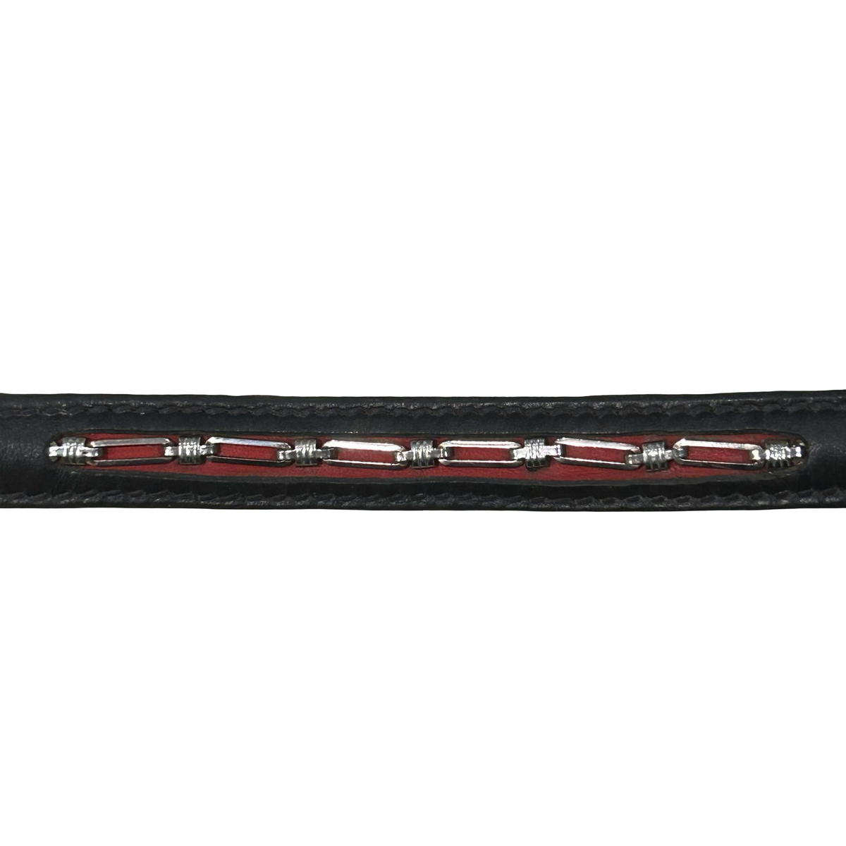 Black Leather Browband with Red Decorative Inlay & Silver Accents